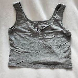 Heather Gray Tank Top Crop Large X-Large V-Neck Cutout